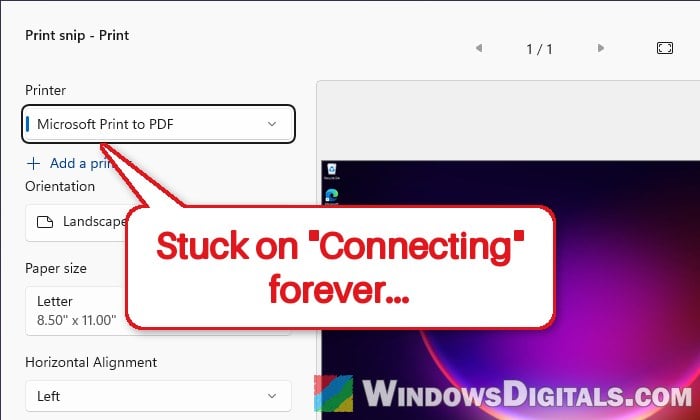 Snipping Tool Stuck on "Connecting" When You Print in Windows 11
