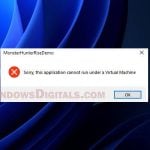 Sorry this application cannot run under a Virtual Machine Windows 11