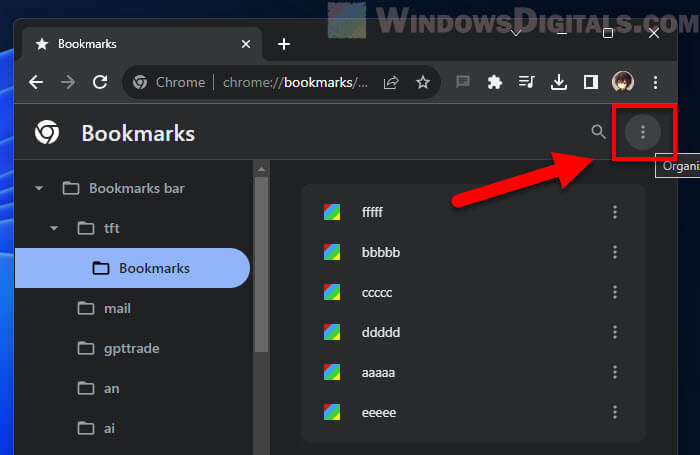 Sorting bookmarks by name in Chrome