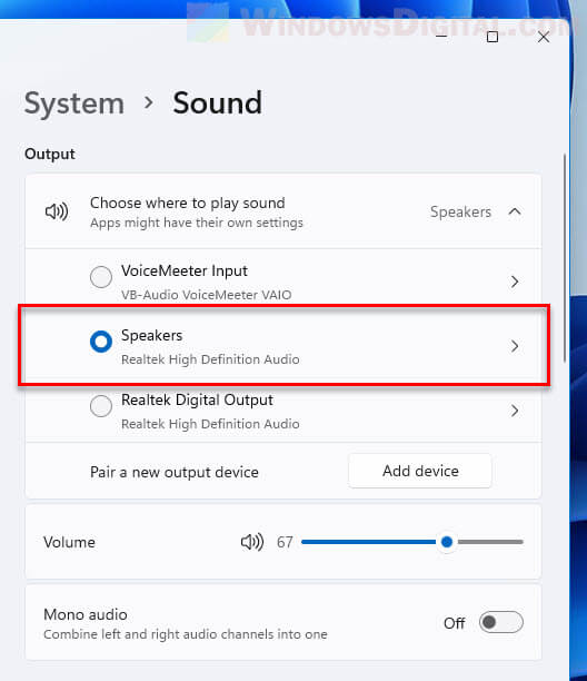 Speakers Settings Windows 11