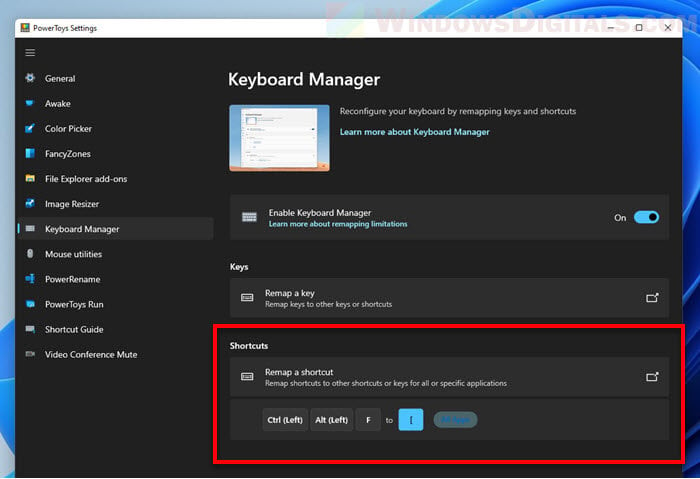Square bracket Keyboard Windows 11