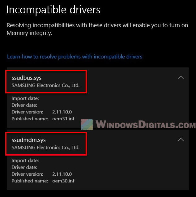 Ssudbus.sys ssudmdm.sys Memory Integrity in Windows 11
