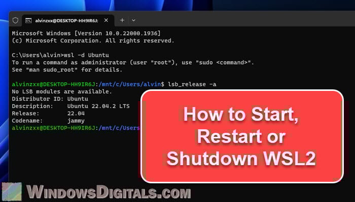 Start, Restart or Shutdown WSL2 on Windows 11