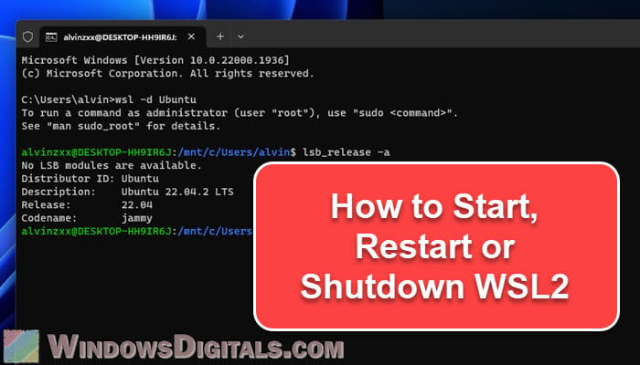 Start, Restart or Shutdown WSL2 on Windows 11