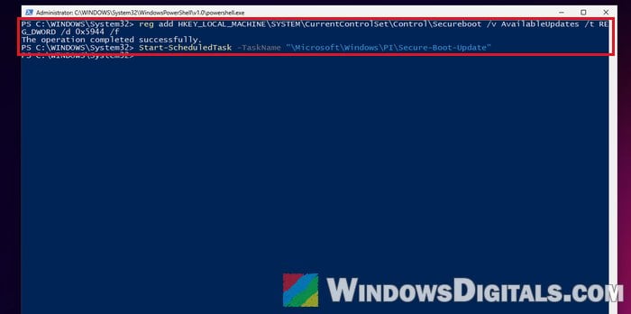 Start Secure Boot certificate update manually PowerShell Windows 11