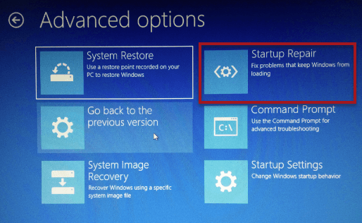 Startup Repair Windows 10 Recovery