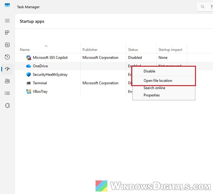 Startup apps in Task Manager Windows 11