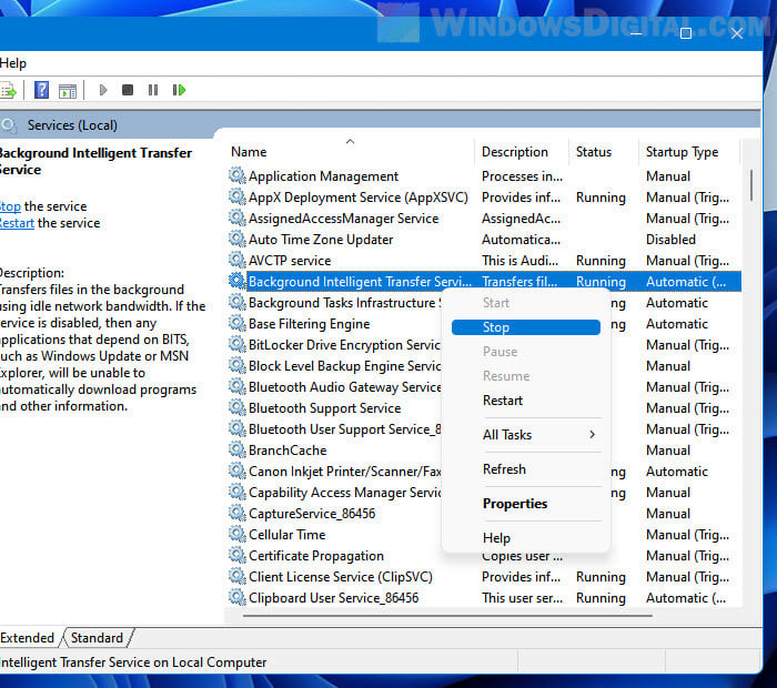 Stop Background Intelligent Transfer Service Windows 11
