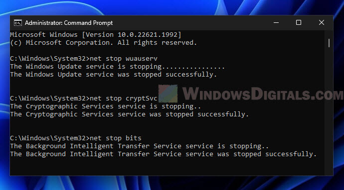 Stop Windows Update services CMD