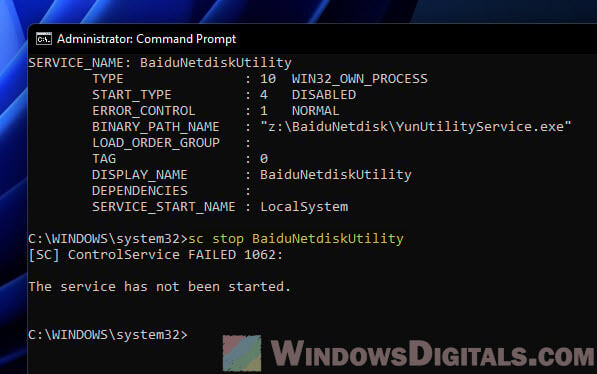 Stop a service in Windows 11 using command line