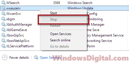 Stop windows update service