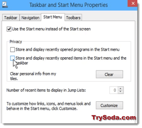 Store and display recently opened programs in the Start Menu