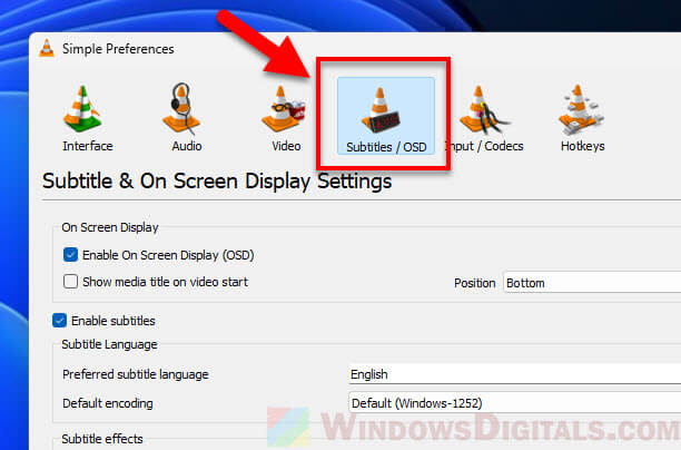 Subtitles OSD options in VLC