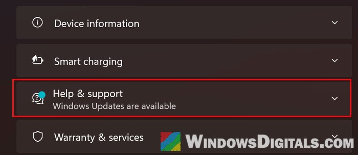 Surface app Help and support Windows Updates available