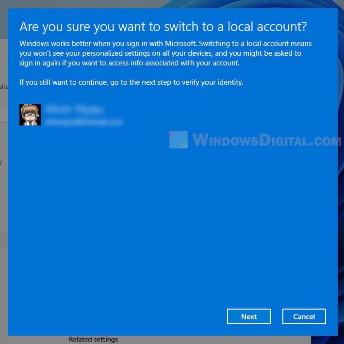 Switch to a local account on Windows 11