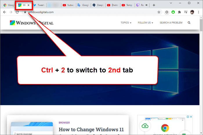 Switch to a specific tab Chrome