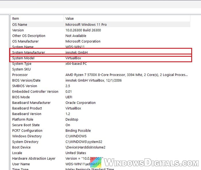 System Information system model Windows 11