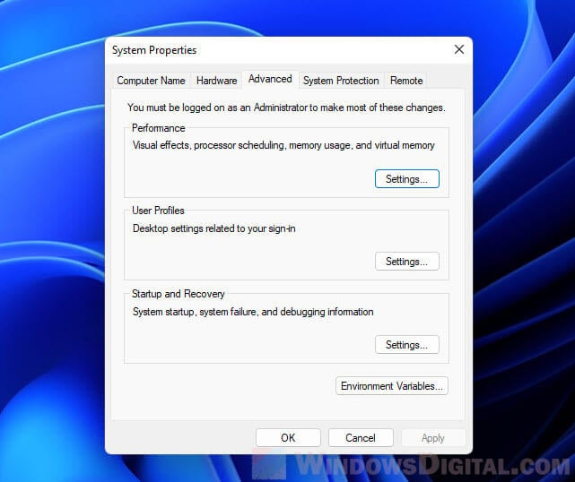 System Properties in Windows 11