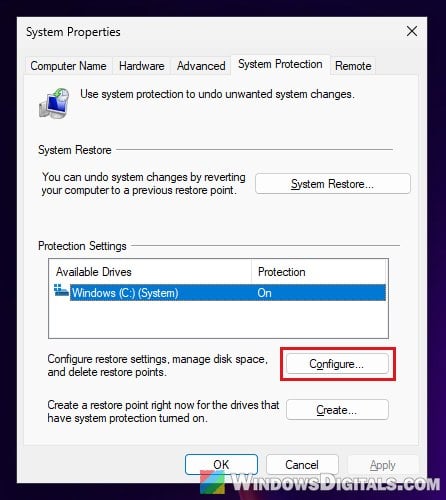 System Protection Configure Windows 11