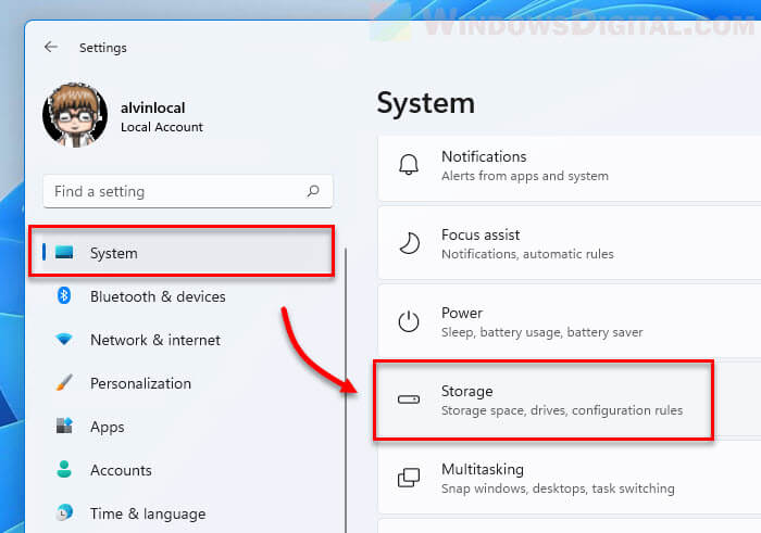 System Storage Windows 11