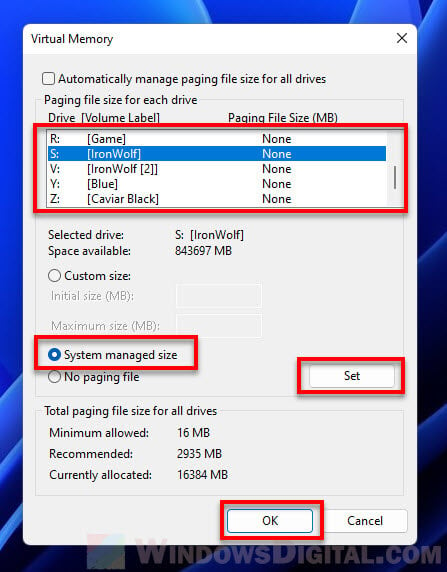 System managed size page file Windows 11