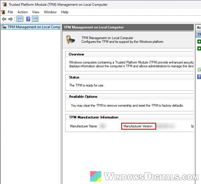 TPM Manufacturer Version in tpm.msc Windows 11