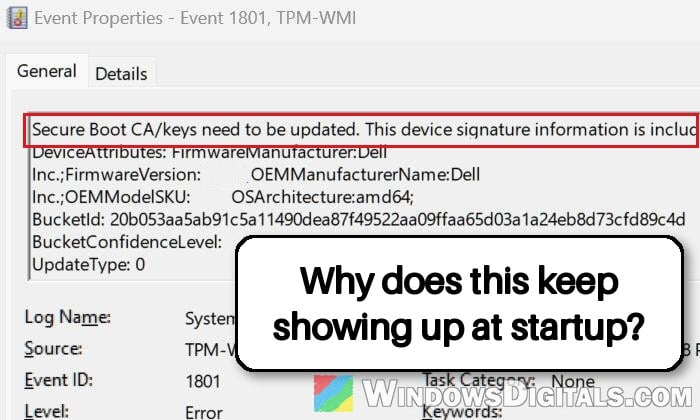TPM-WMI Event ID 1801 Secure Boot Error in Windows 11 or 10