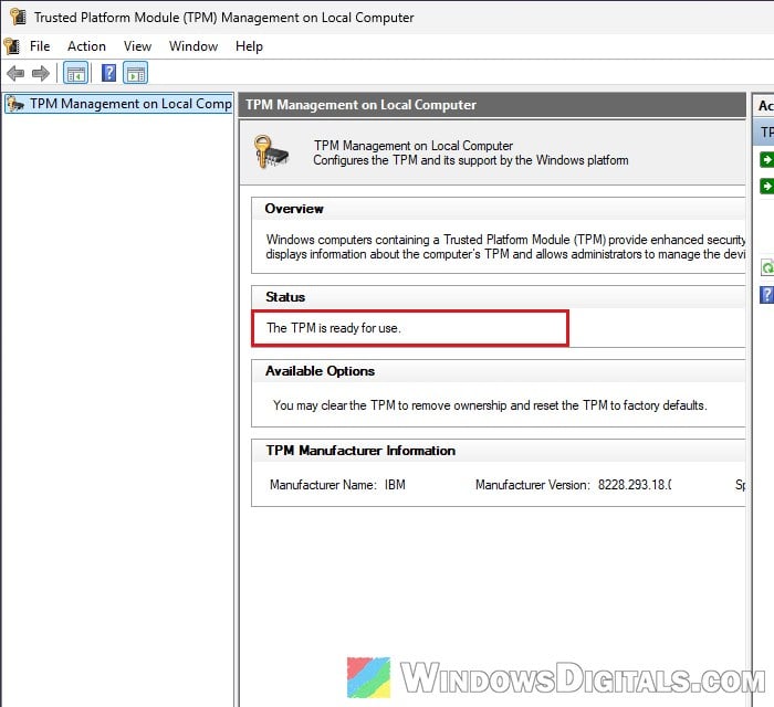 TPM is ready for use tpm.msc Windows 11