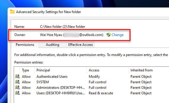 Take ownership of a file or folder in Windows 11