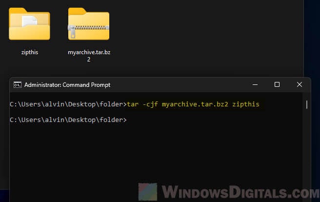 Tar create tar.bz2 compression in Windows 11