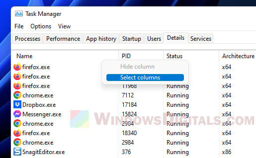 Task Manager Details Select Columns