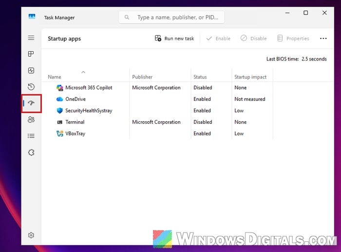 Task Manager Startup apps Windows 11