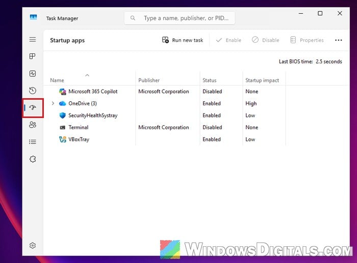 Task Manager Startup apps Windows 11