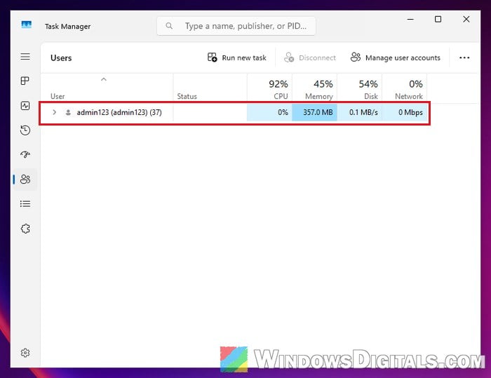 Task Manager Users tab full account name Windows 11