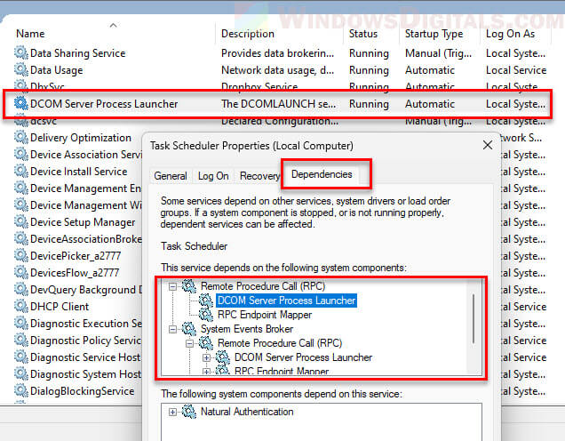 Task Scheduler Dependencies services Windows 11 10