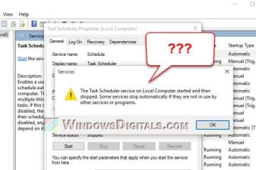 Task Scheduler Service Started then Stopped Windows 11 10