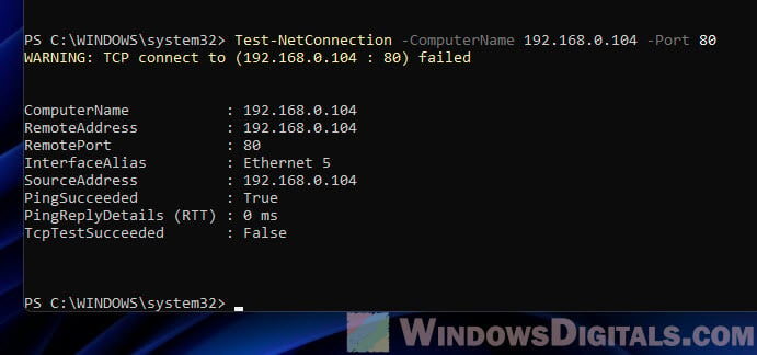 Testing port connection with PowerShell