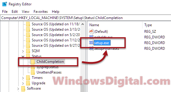 Change Windows Installation Setup.exe Registry