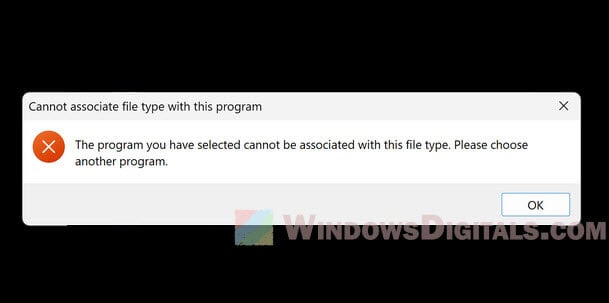 The program you have selected cannot be associated with this file type