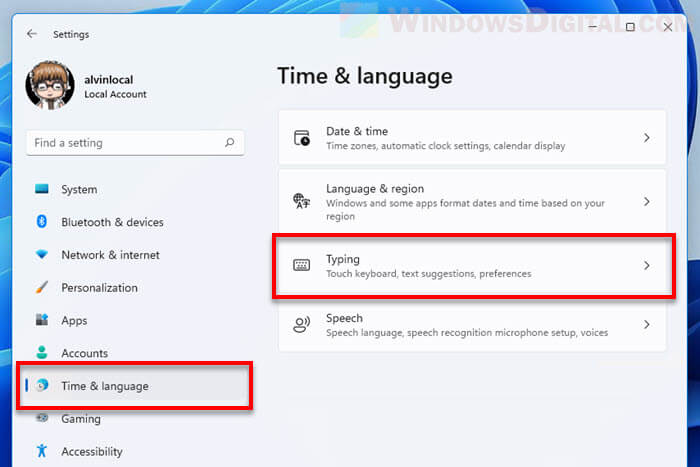 Time and Language Typing Settings Windows 11