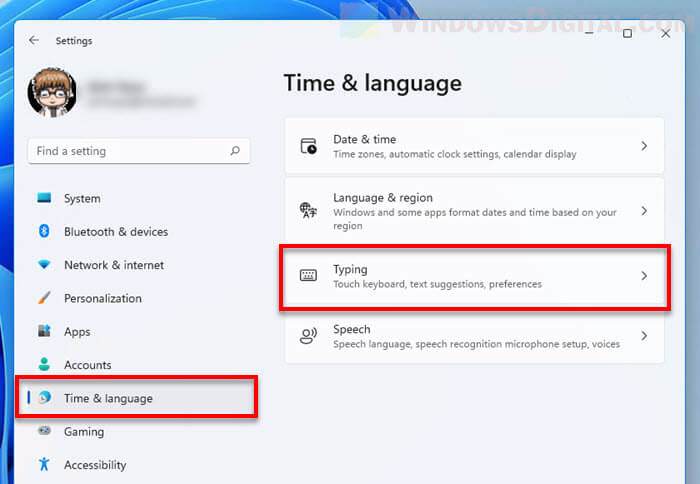 Time and Language Typing Settings