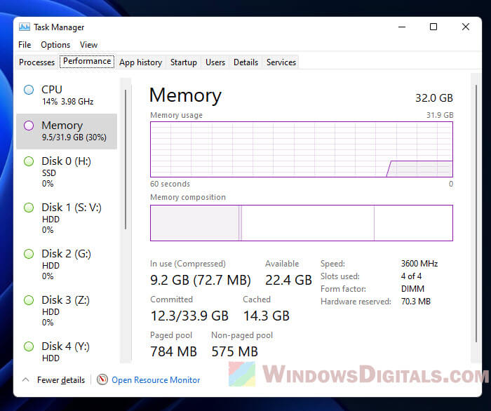 Total RAM in used Windows 11