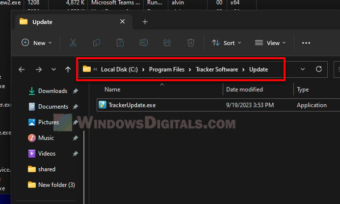 TrackerUpdate.exe file location