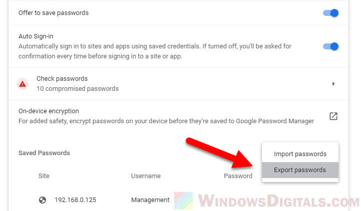 Transfer Chrome saved passwords to another computer