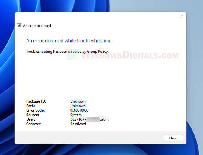 Troubleshooting has been disabled by Group Policy Windows 11