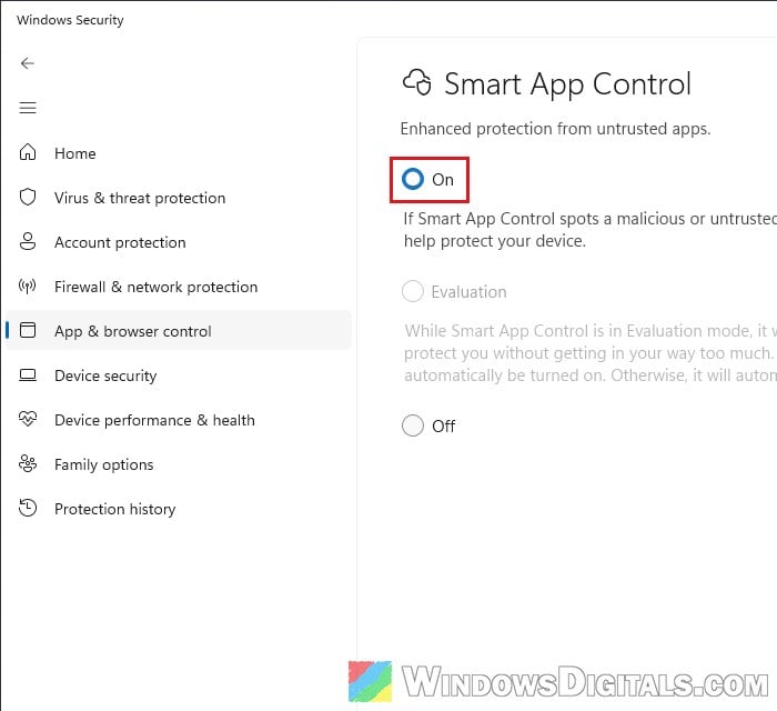 Turn Smart App Control back on Windows 11