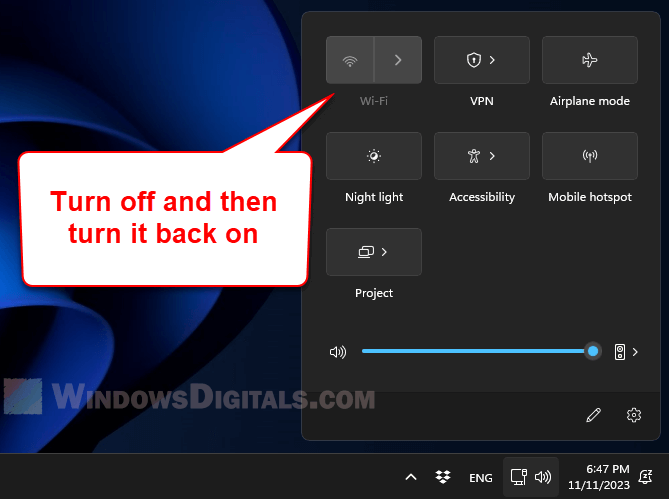 Turn WiFi on and off in Windows 11