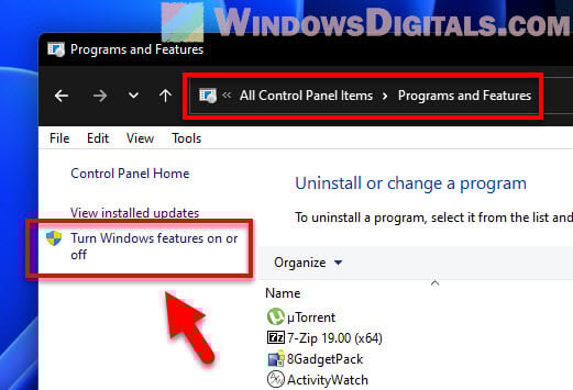Turn Windows 11 features on or off