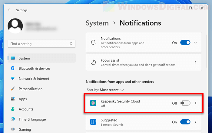Turn of all Kaspersky notifications Windows 11