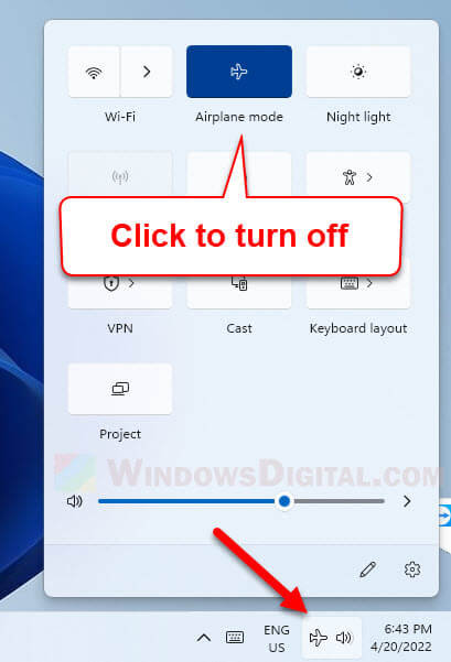 Turn off Airplane Mode Windows 11
